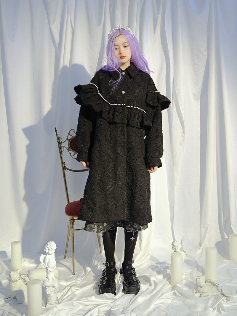 Embroidery Pearl Asymmetry Frill Coat