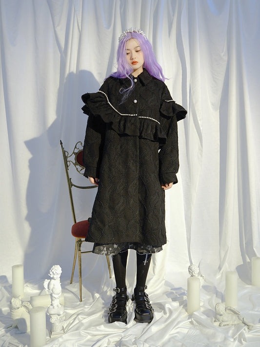 Embroidery Pearl Asymmetry Frill Coat