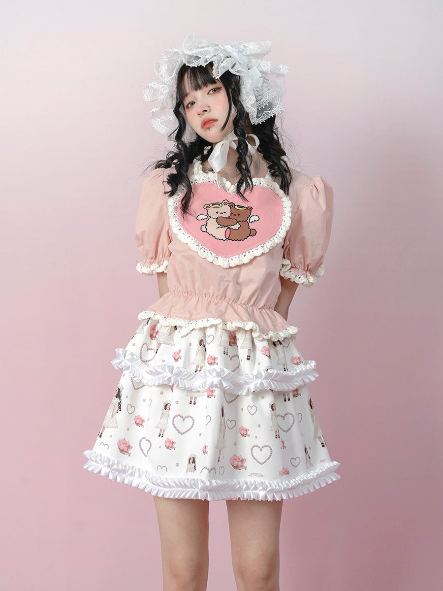 Antique Doll Rose Pearl Print Puffy Skirt