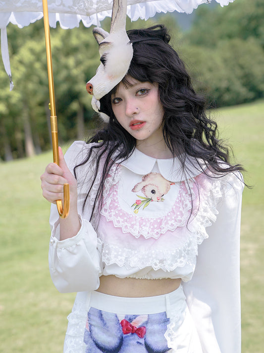 Lace Long-sleeved Short Shirt