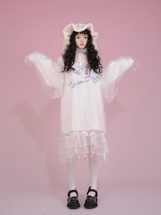 Gothic Sheer See-through Frill Hoodie Tops