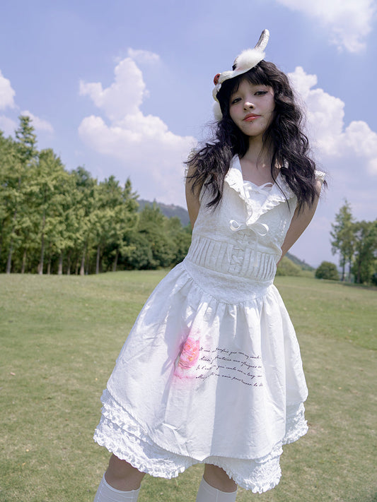 Rose Print Sleeveless Navy Neck Dress