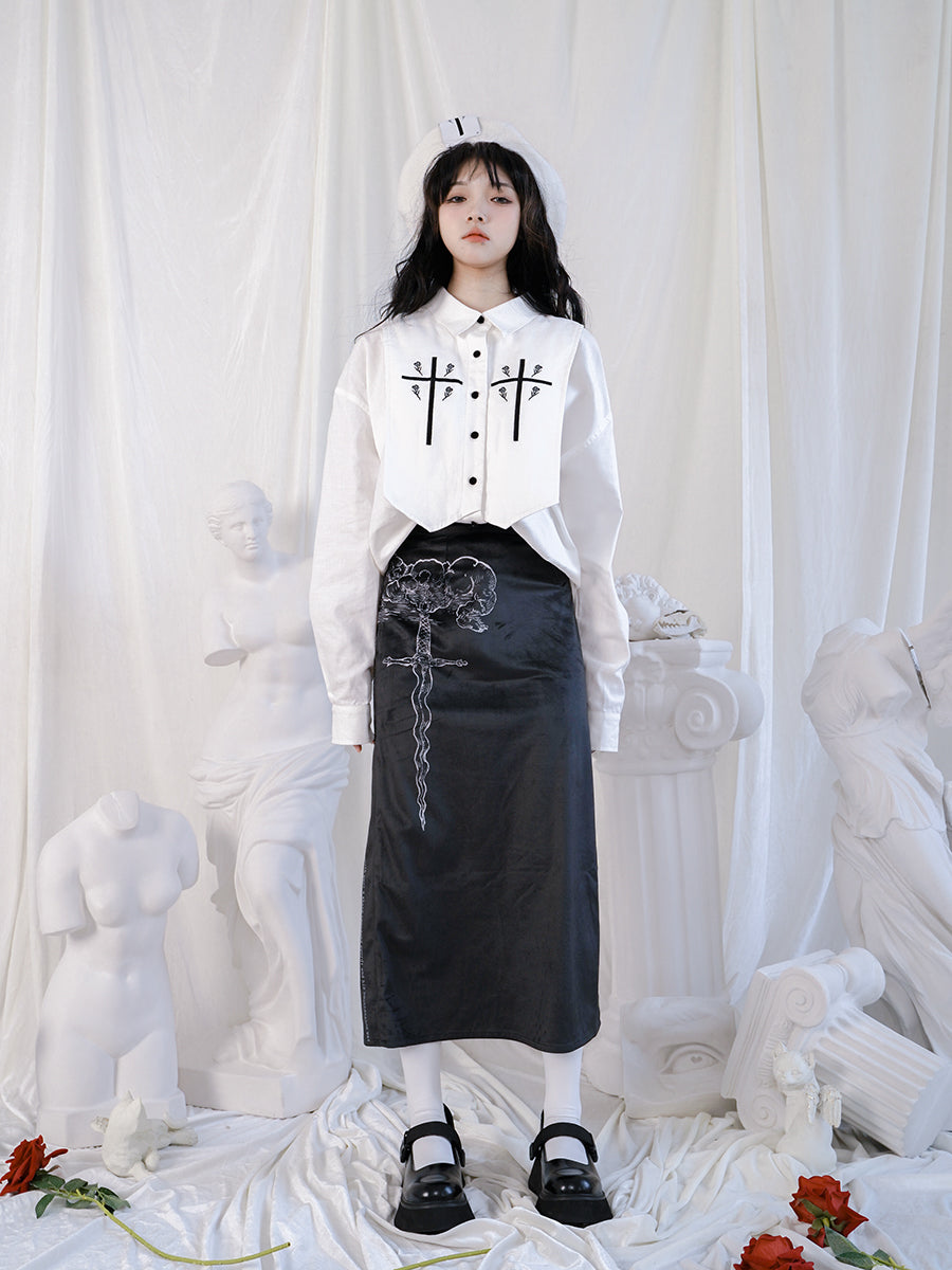 Gothic Cross Rose Over-size Blouse