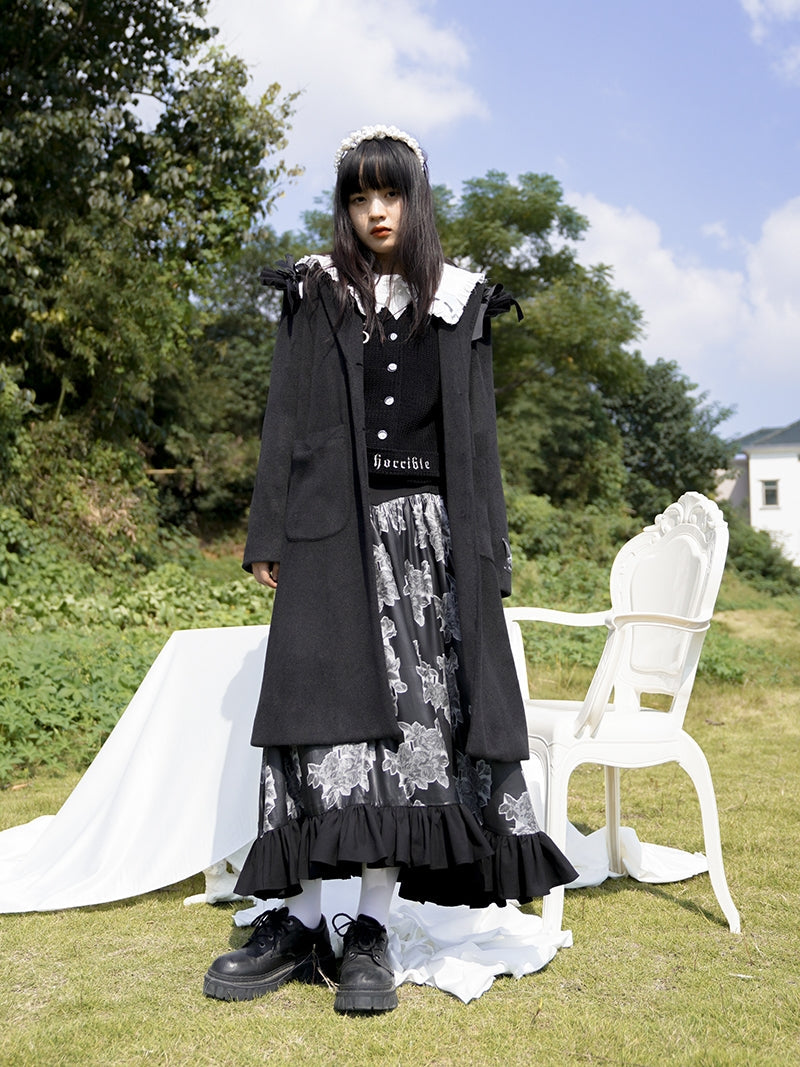 Frill Wool Girly Pearl-button Long-coat