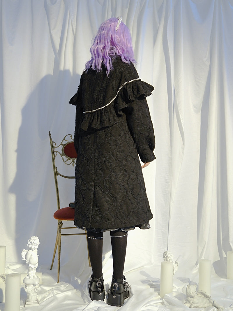 Embroidery Pearl Asymmetry Frill Coat