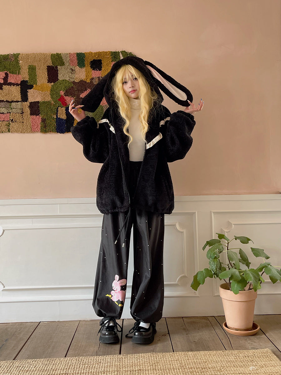 Gothic Lolita Rabbit-ear Ribbon Frill Boa Parka