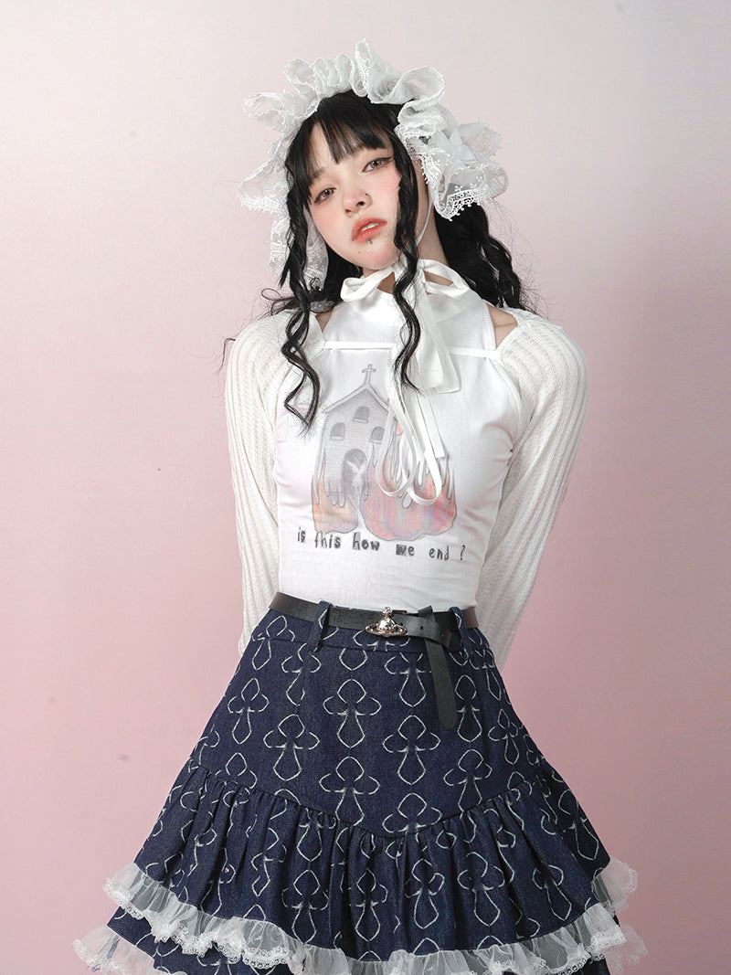 Print Sleeveless T-shirt