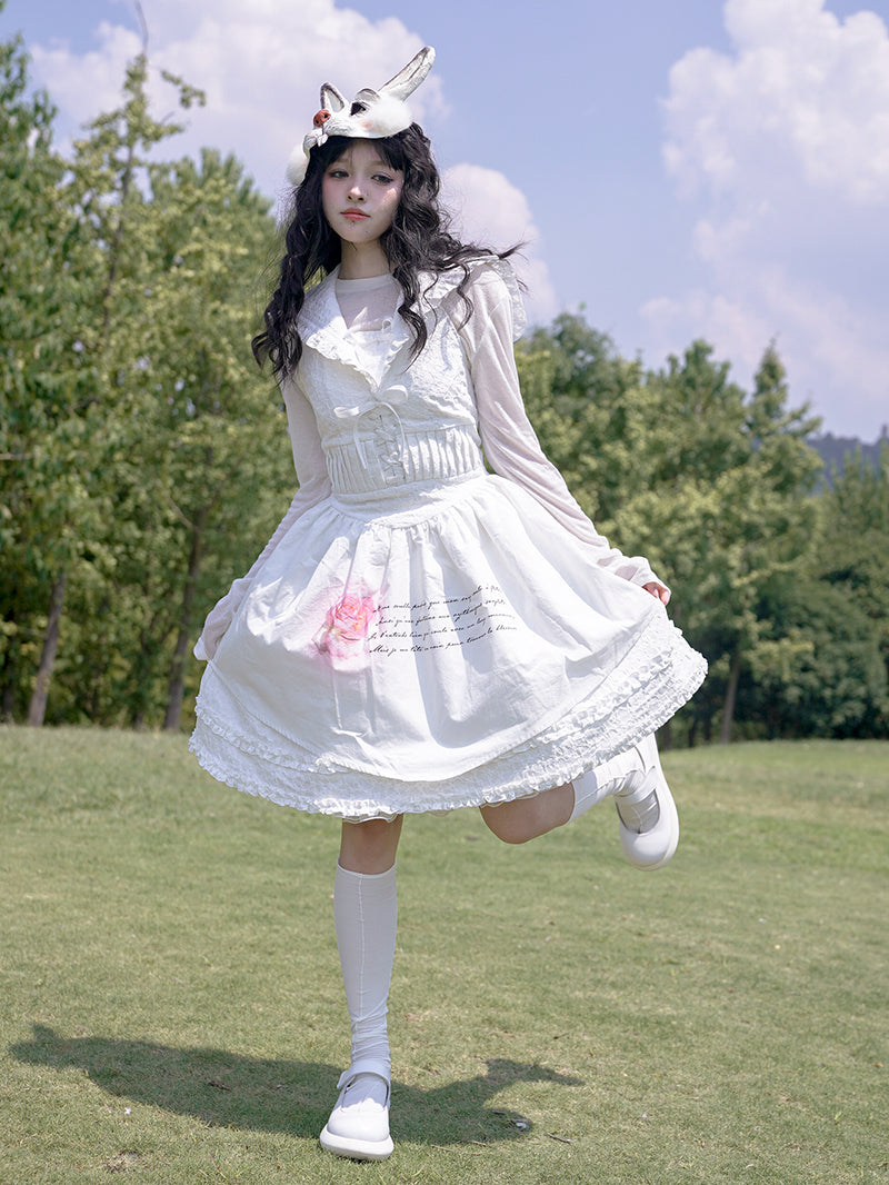 Rose Print Sleeveless Navy Neck Dress