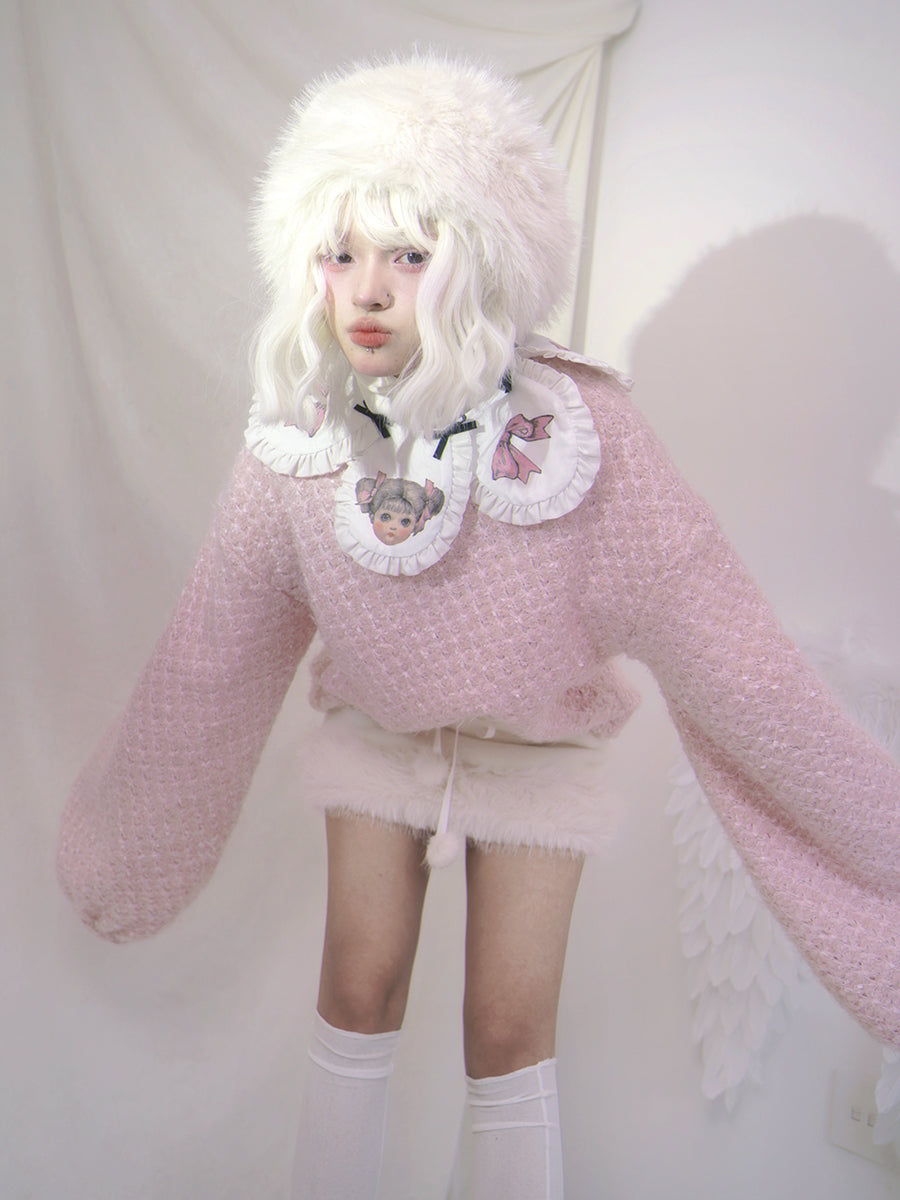 Rudefish Joint Print Puff Sleeve Sweater