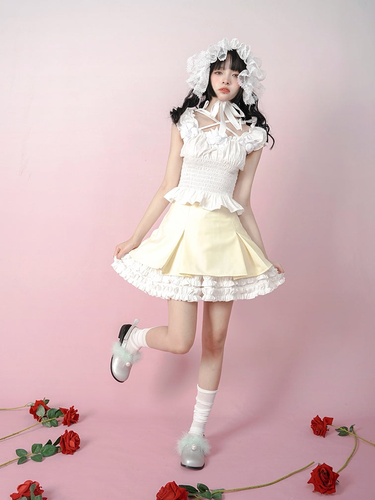 Pleated Lace Contrast Color Skirt