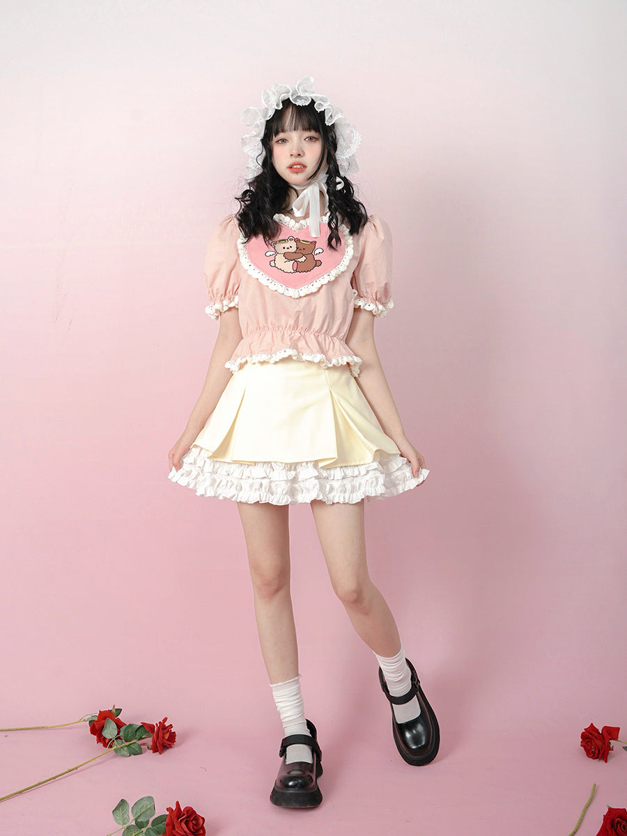 Angel Hug Bear Print Love Pink Shirt