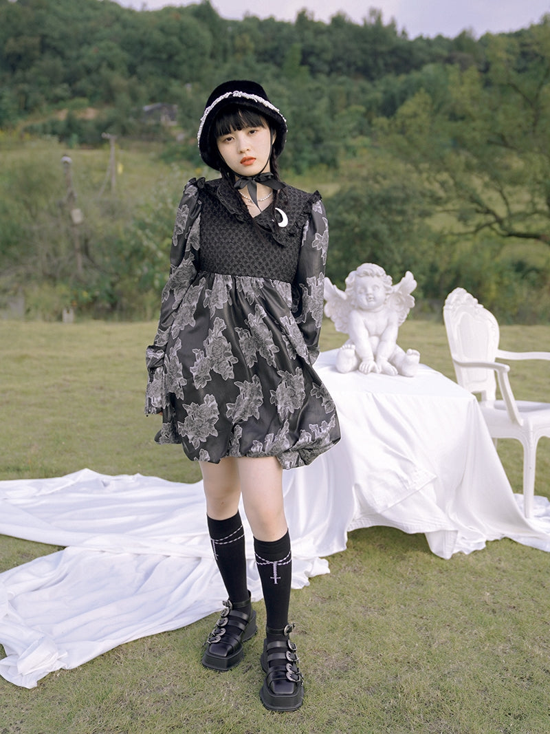 Balloon Lace Fril Cute Sailor One-piece