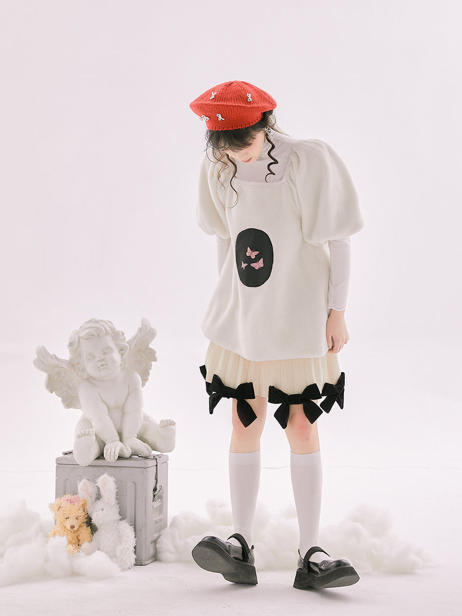 Butterfly Puff-sleeves Retro Knit