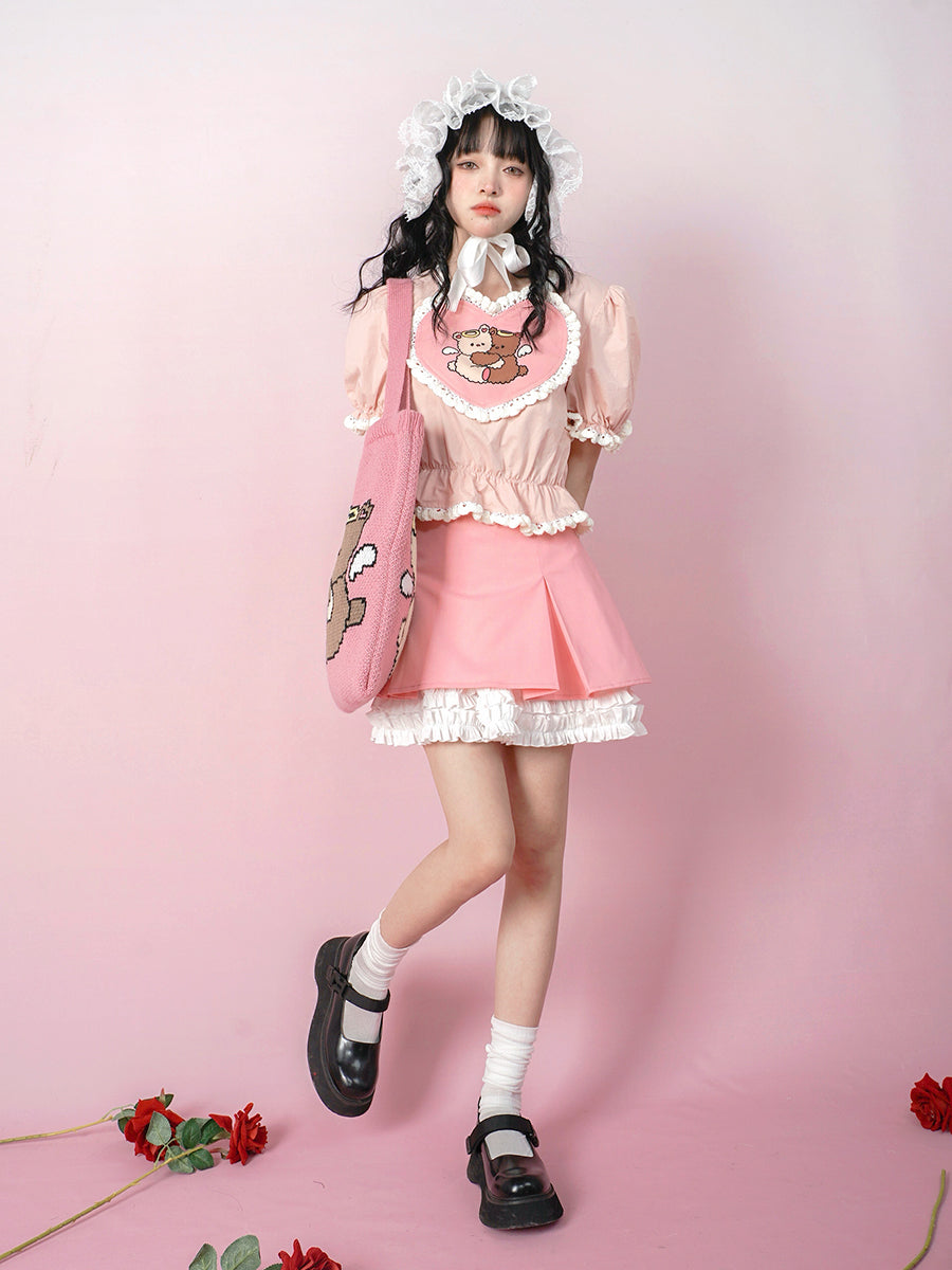 Pleated Lace Contrast Color Skirt