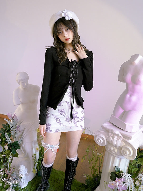 Lace-up Rose Retro Sweet Cardigan