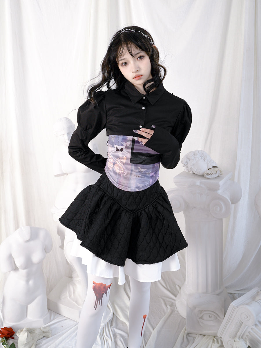 Quilting Embroidery Layered Lolita Gothic Short Skirt