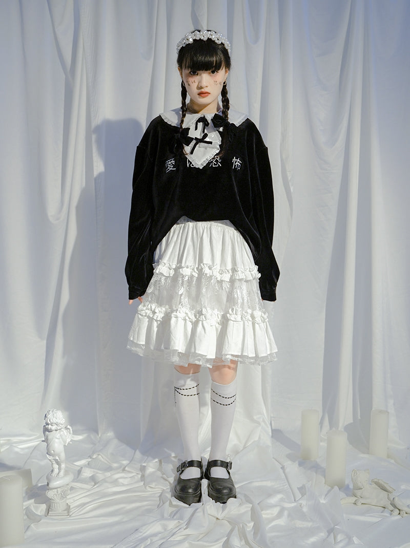 Velvet Gothic Lace Ribbon Pullover
