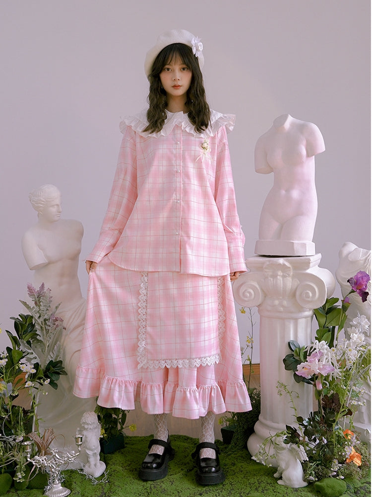 Plaid Flower Cute Frill Tiered Fluffy Skirt