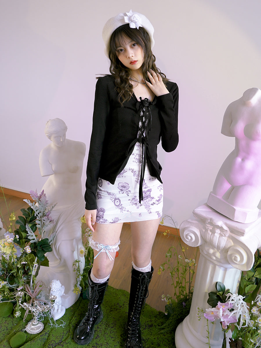 Lace-up Rose Retro Sweet Cardigan