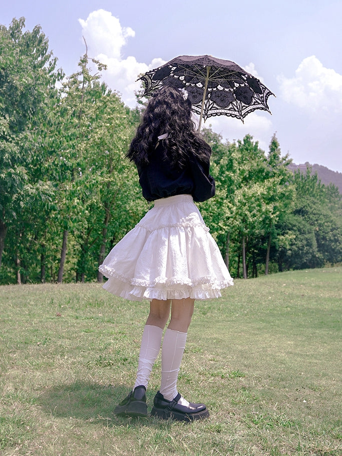 Butterfly Cross Print Lace Embroidered Short Shirt