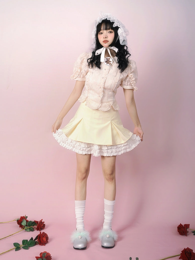 Pleated Lace Contrast Color Skirt