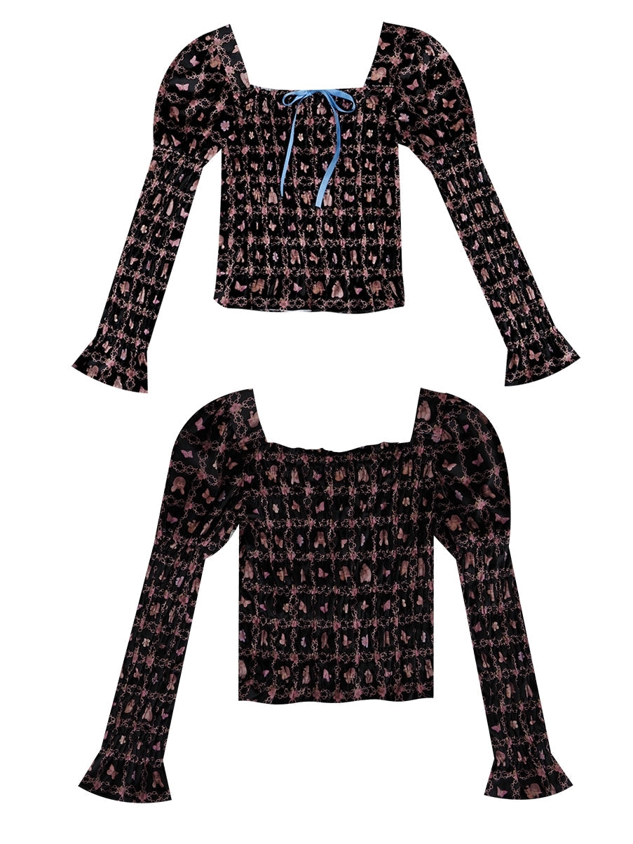 Wrinkled Gather Peplum Power-shoulder Blouse