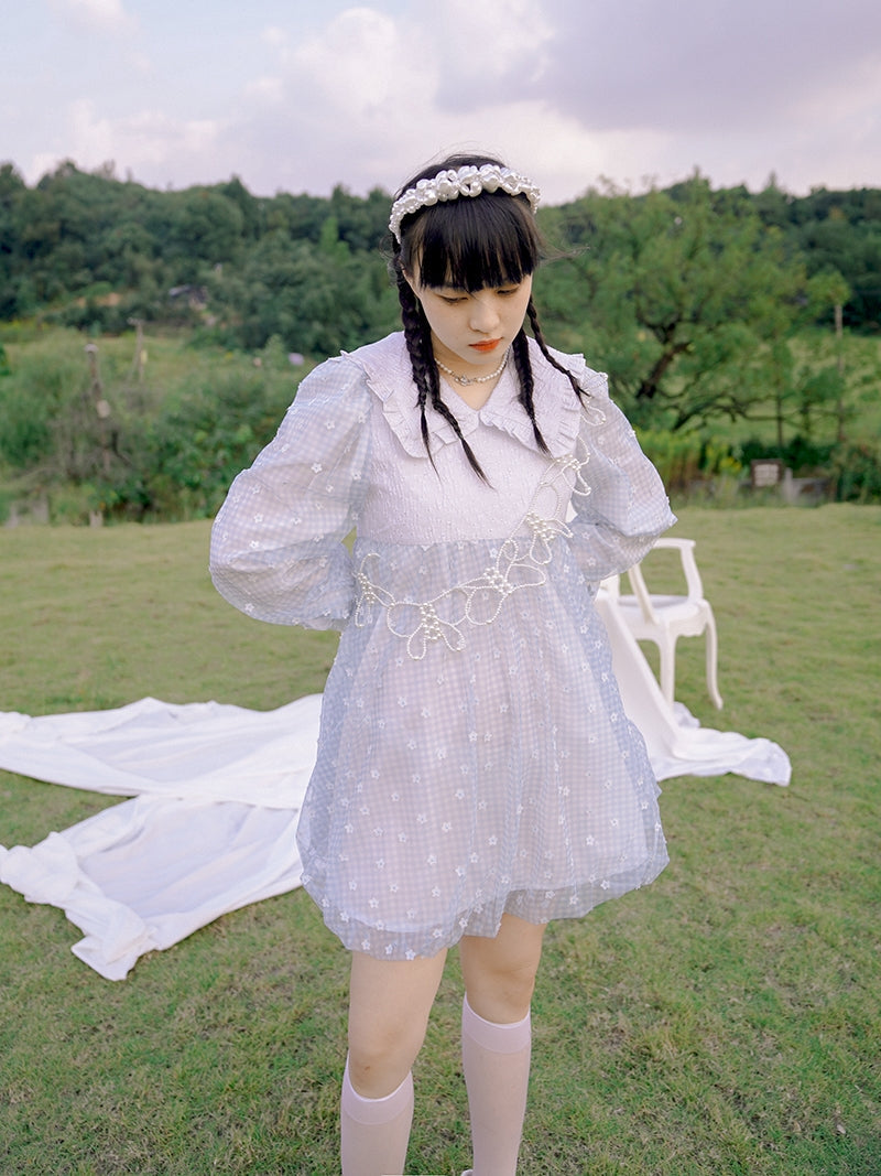 Balloon Lace Fril Cute Sailor One-piece