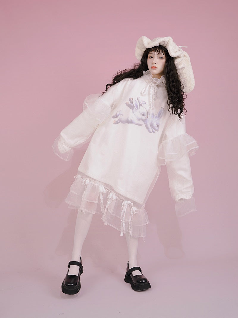 Gothic Sheer See-through Frill Hoodie Tops