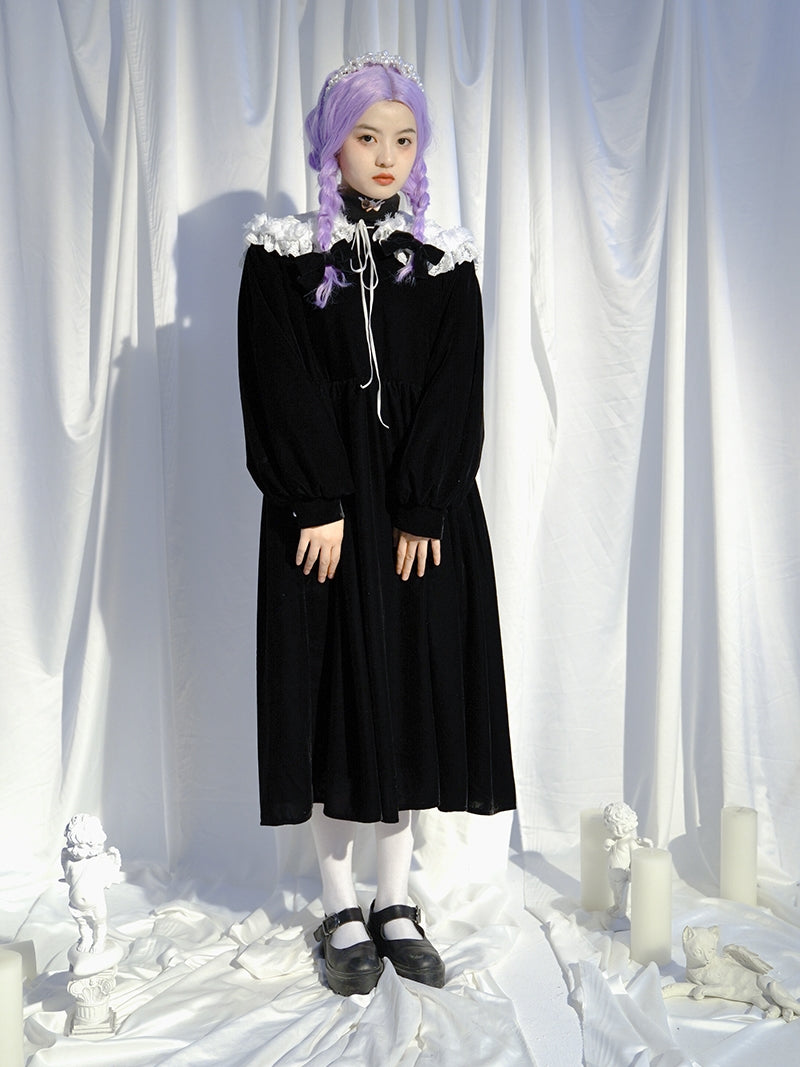 Lace-Collar Rose Gothic Long One-piece