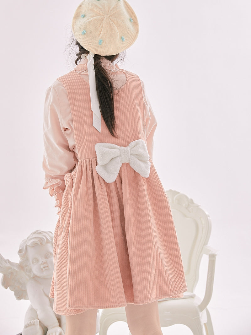 Corduroy Ribbon Fluffy Cute One-piece