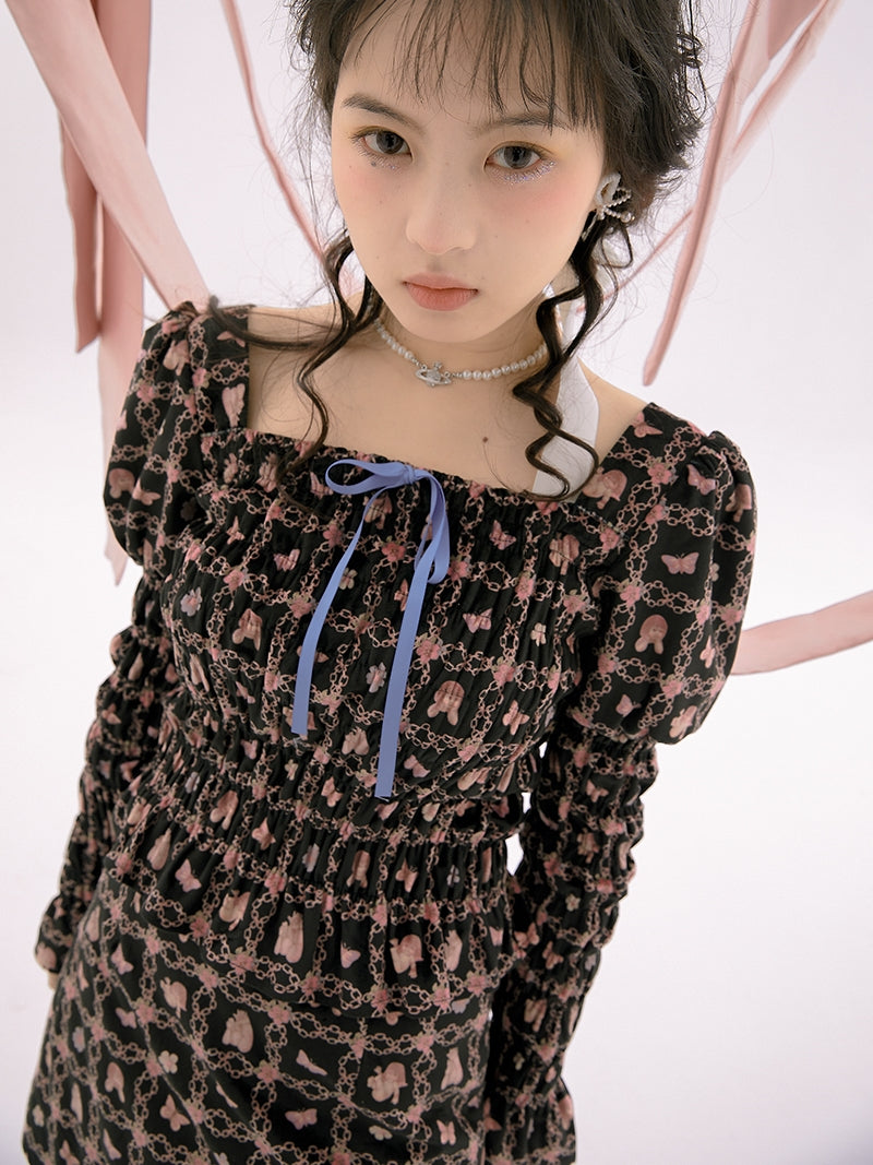 Wrinkled Gather Peplum Power-shoulder Blouse