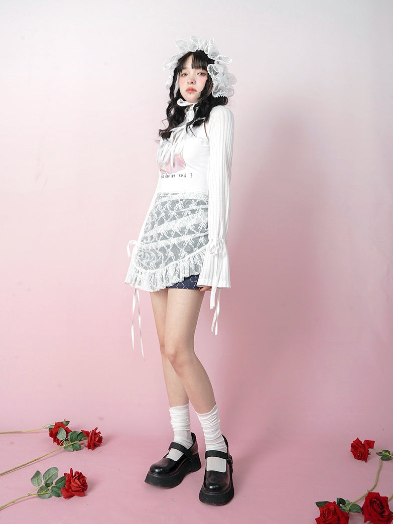 Bow Lace Knitted Sun Protection Short Top