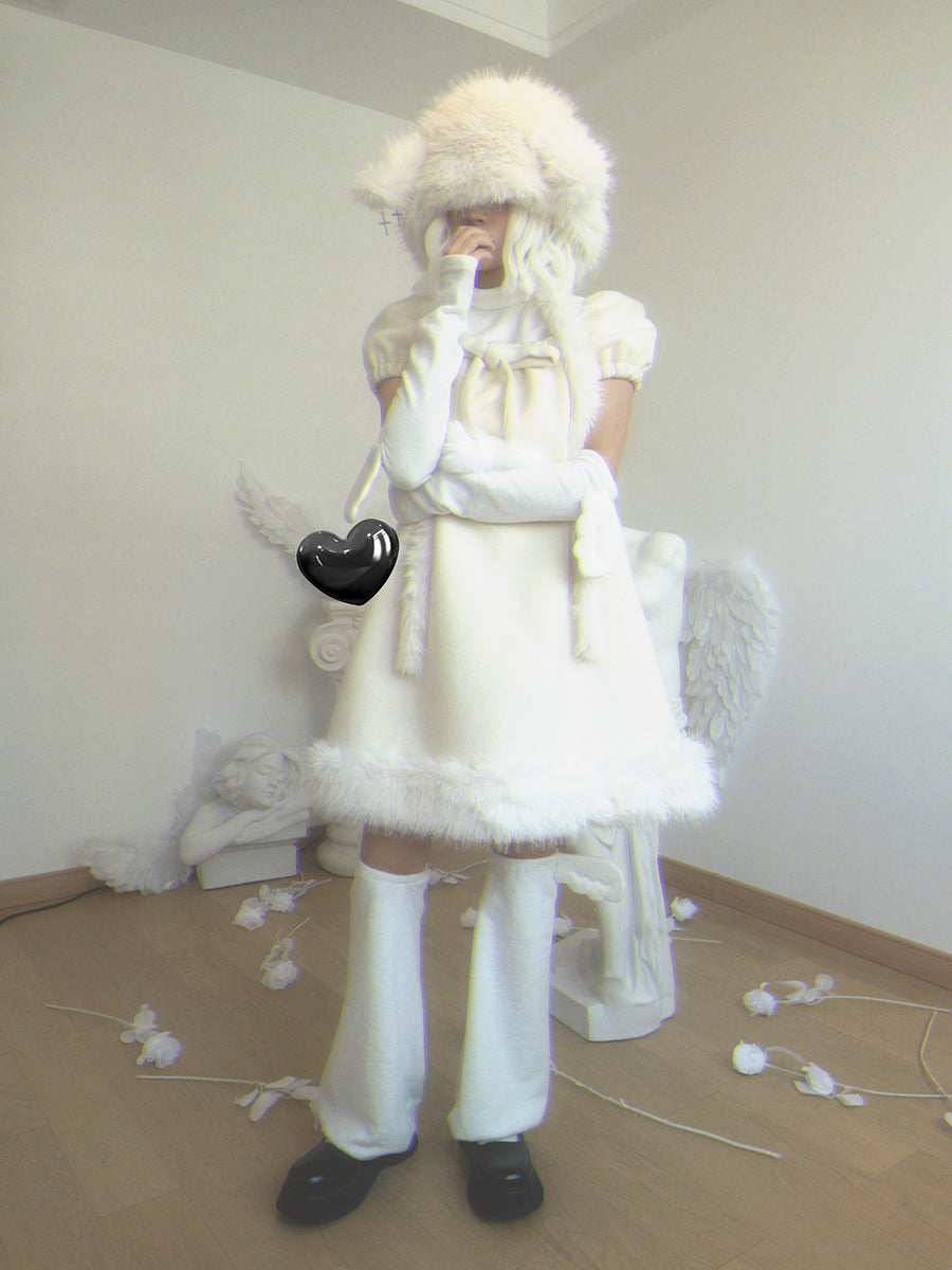 Hair Ball Bow Puff Sleeve Dress