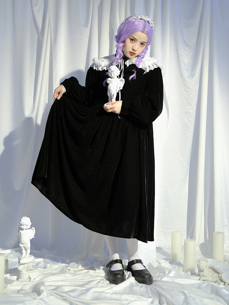 Lace-Collar Rose Gothic Long One-piece