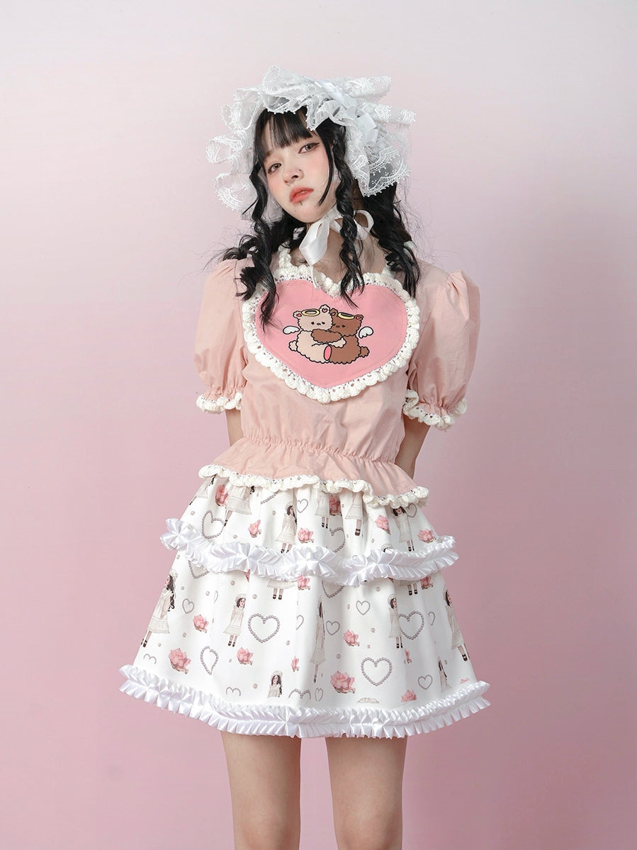 Angel Hug Bear Print Love Pink Shirt