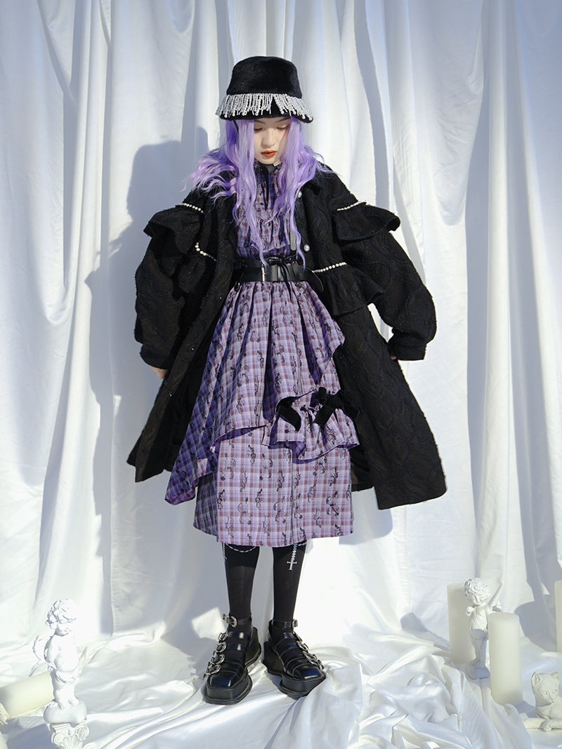 Embroidery Pearl Asymmetry Frill Coat