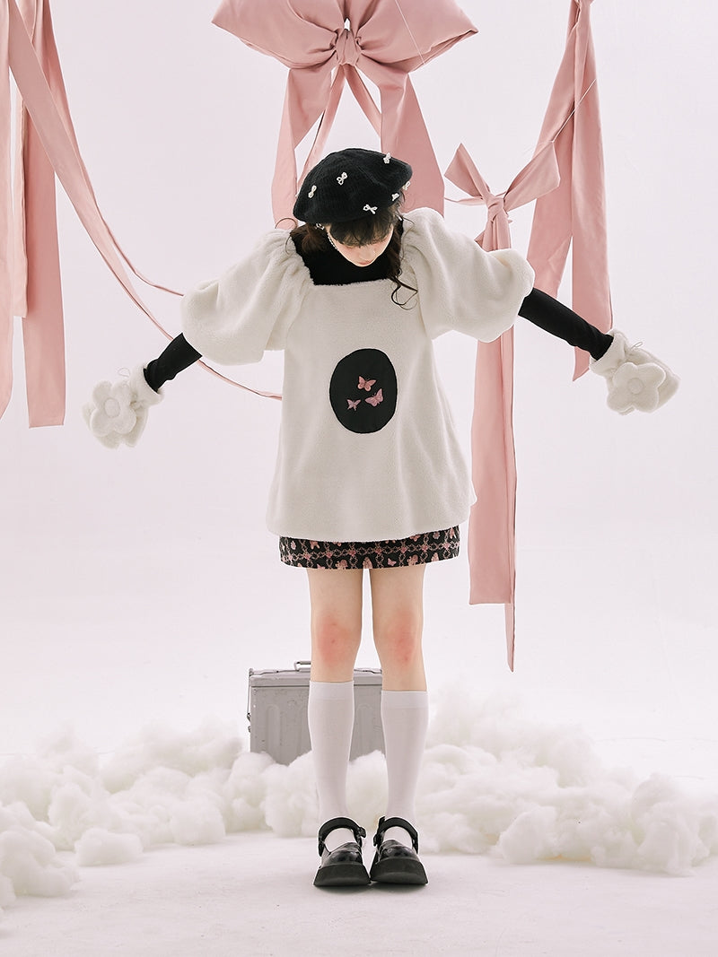 Butterfly Puff-sleeves Retro Knit