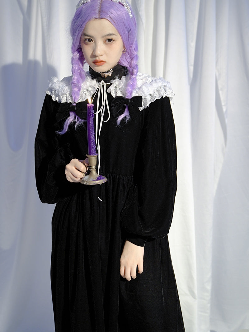 Lace-Collar Rose Gothic Long One-piece