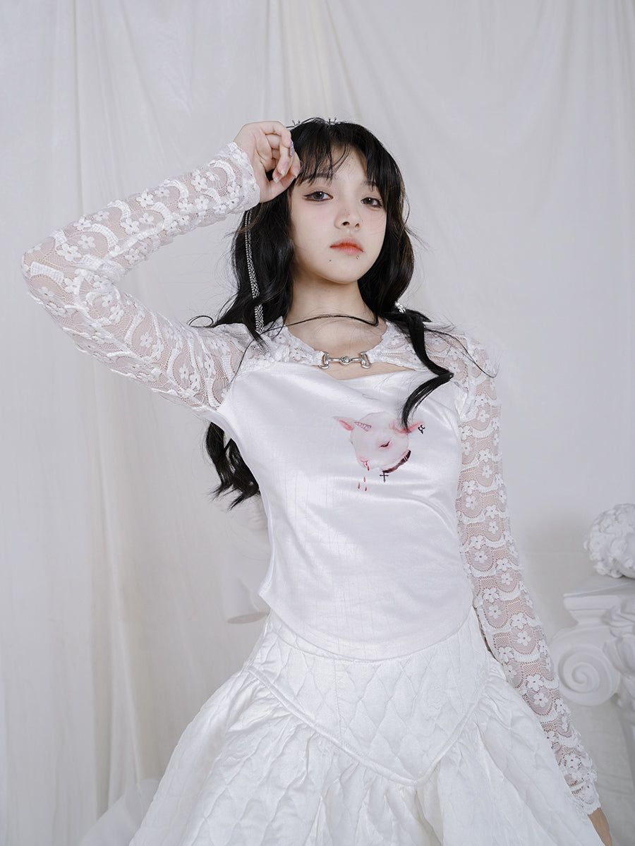 Rabbit Lace Face Retro Front-cut Cutsew