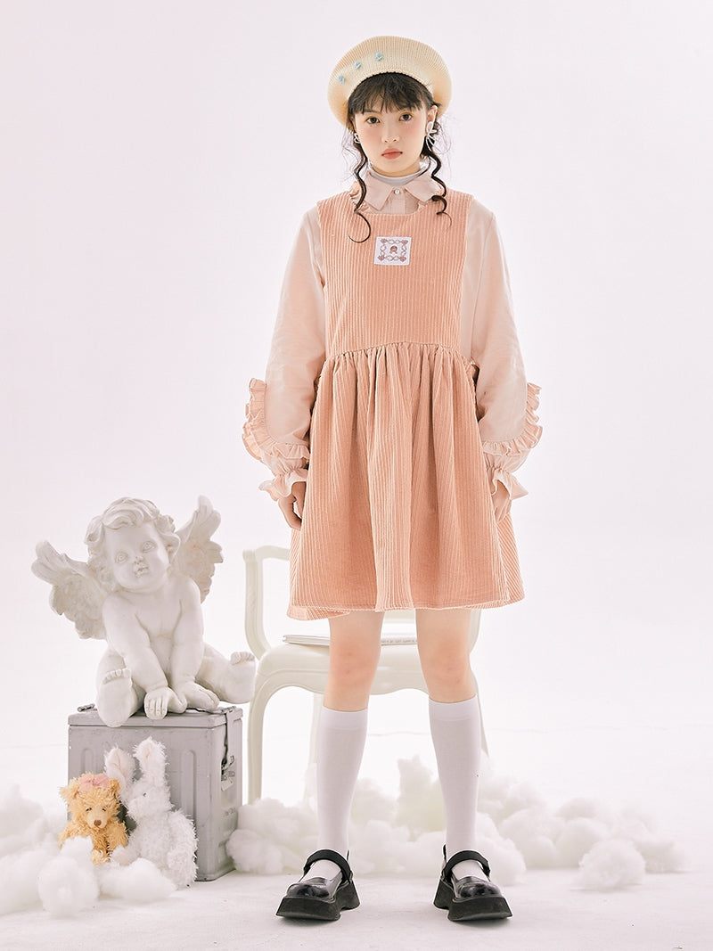 Corduroy Ribbon Fluffy Cute One-piece