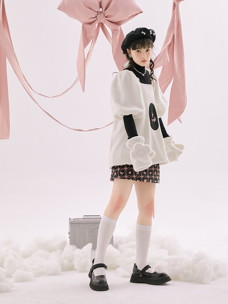 Butterfly Puff-sleeves Retro Knit