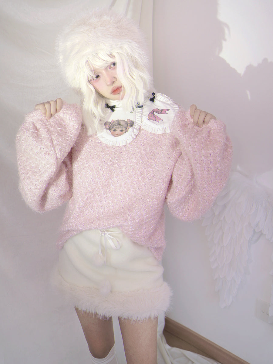 Rudefish Joint Print Puff Sleeve Sweater