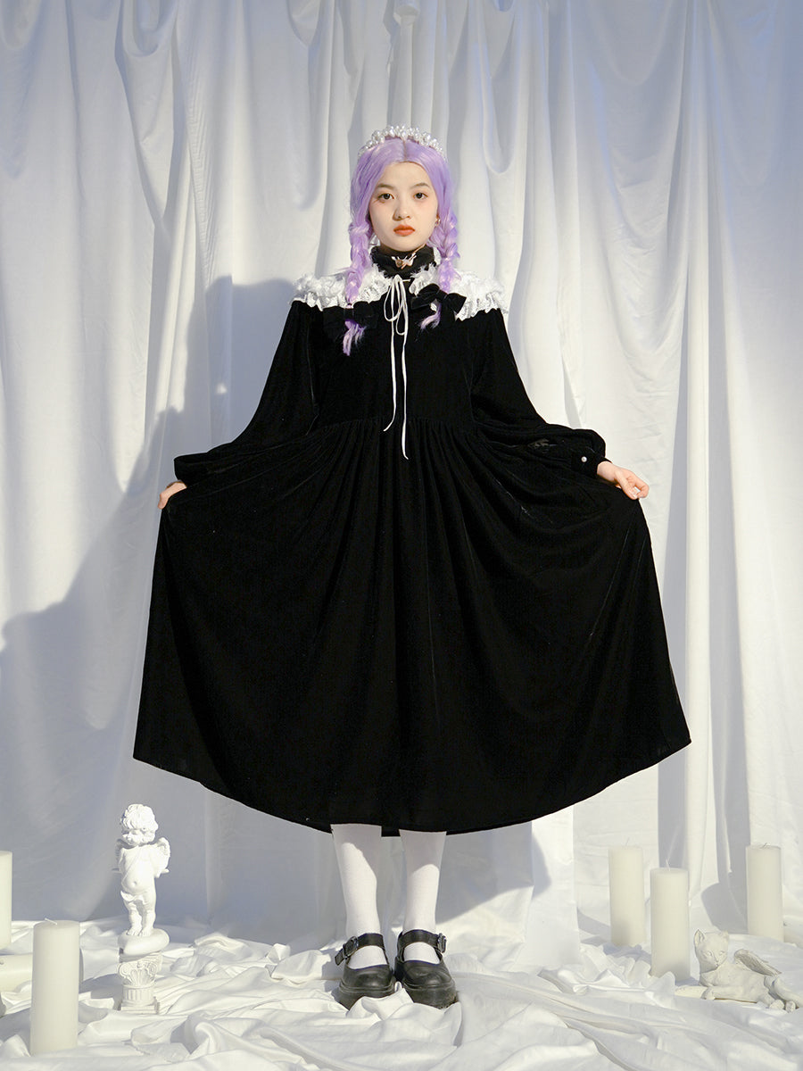 Lace-Collar Rose Gothic Long One-piece