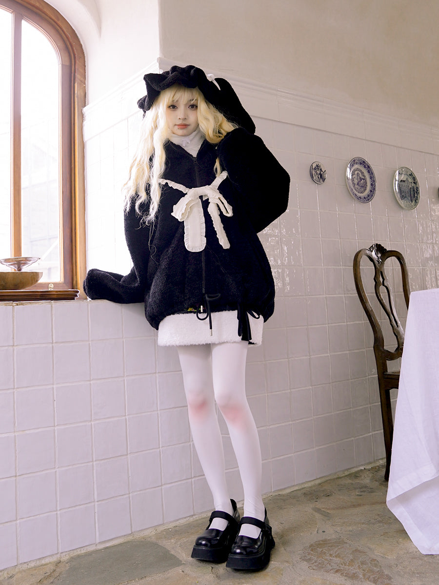 Gothic Lolita Rabbit-ear Ribbon Frill Boa Parka