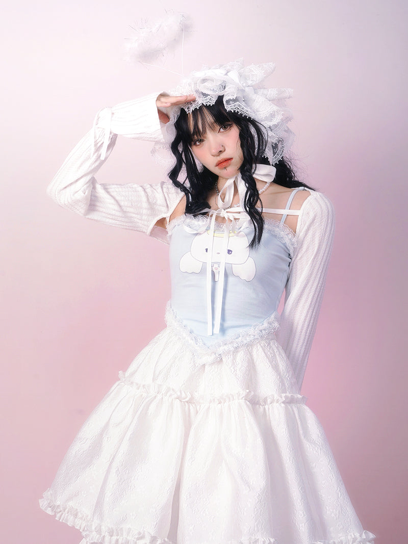 Bow Lace Knitted Sun Protection Short Top