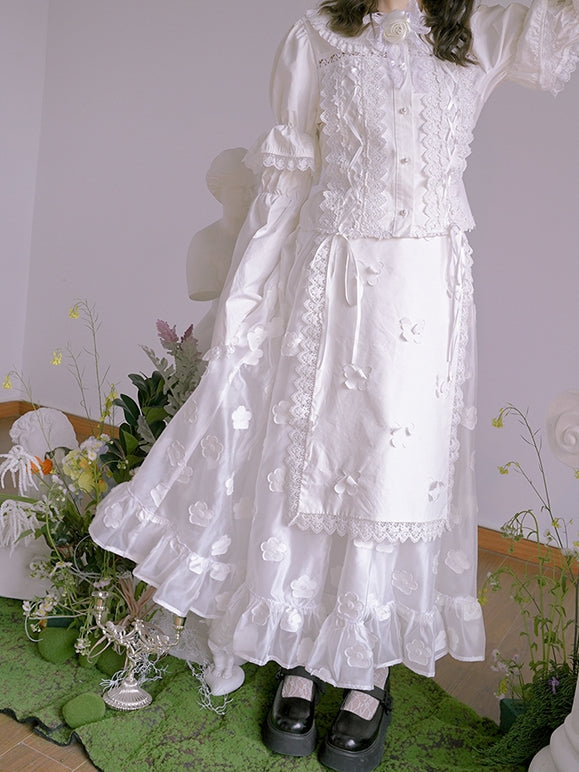 Plaid Flower Cute Frill Tiered Fluffy Skirt