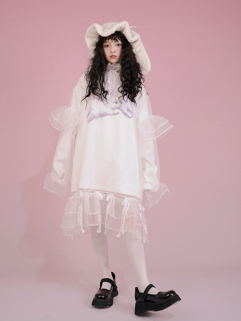 Gothic Sheer See-through Frill Hoodie Tops