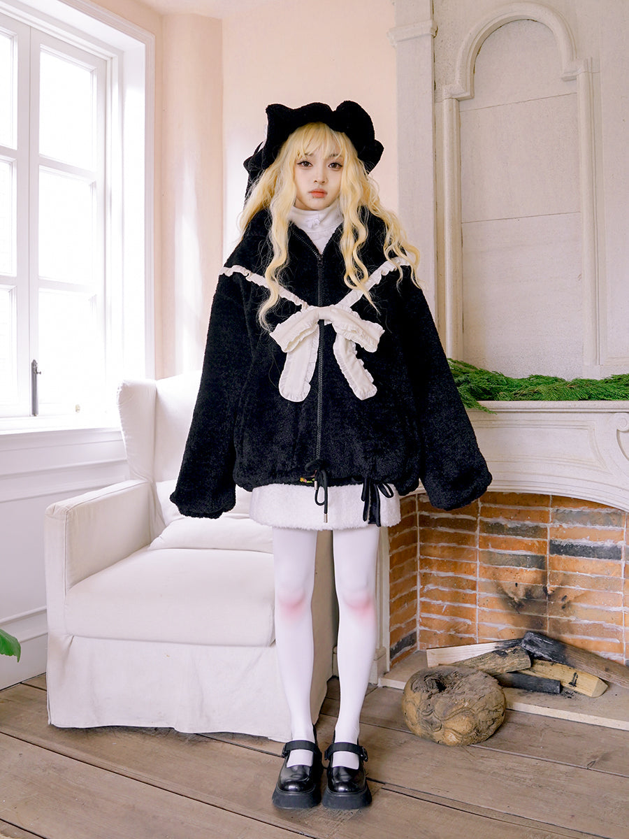 Gothic Lolita Rabbit-ear Ribbon Frill Boa Parka