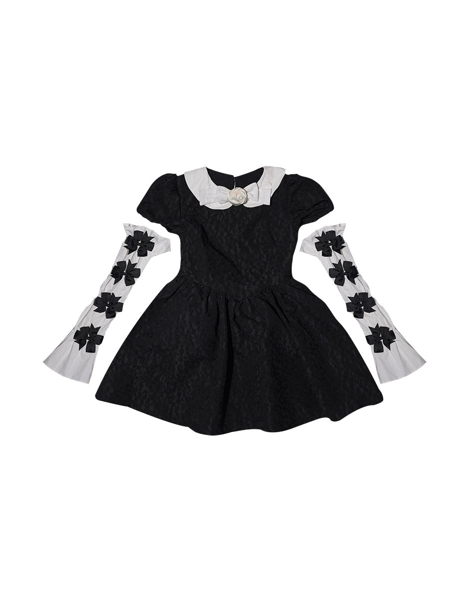 Bow Jacquard Short-sleeved Short Dress