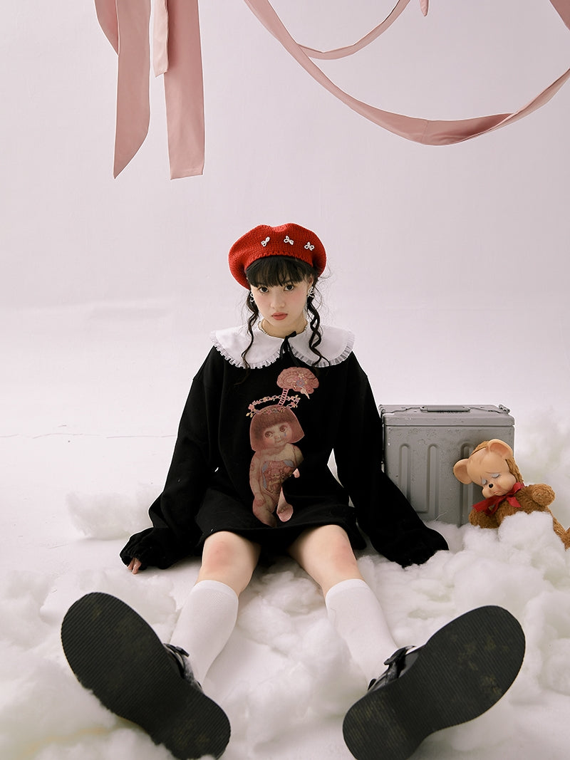 Lace Collar Baby Eerie Knit One-piece